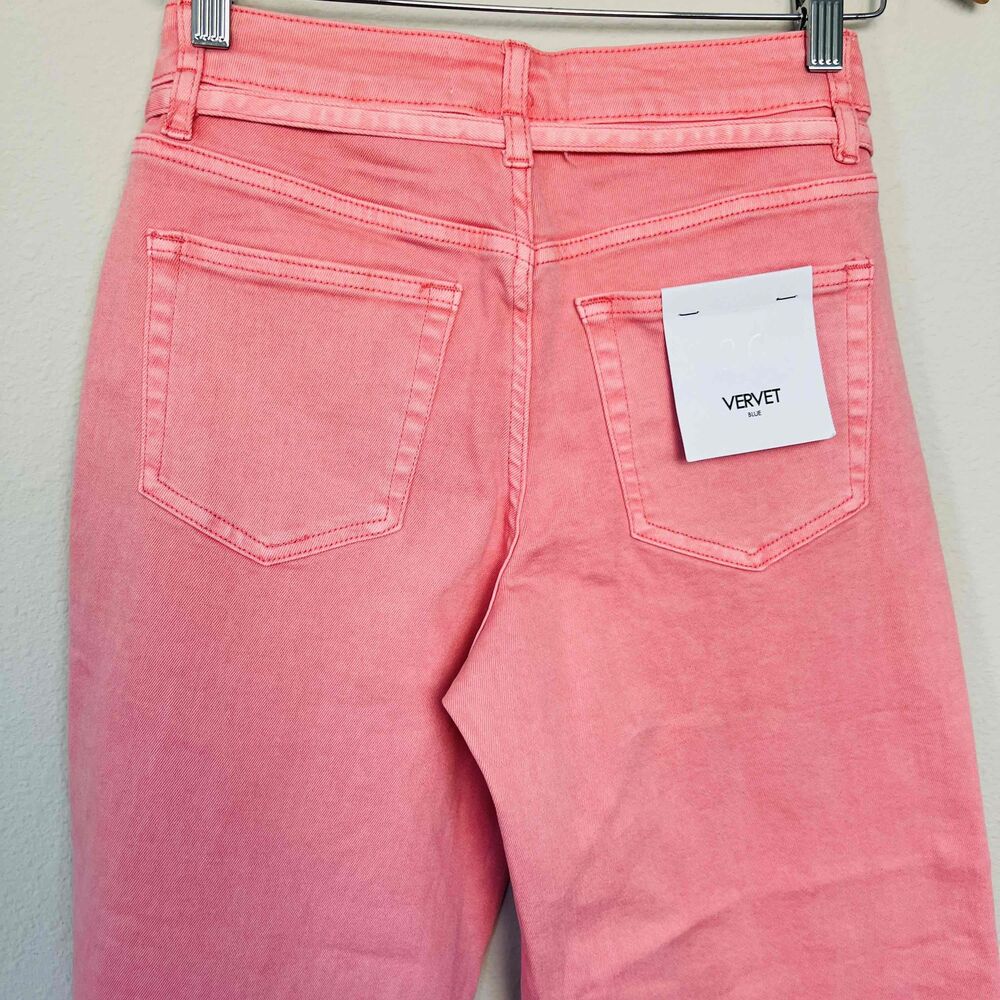 Vervet Blue Pink High Rise Wide Leg Belted Denim Jeans Size 26 NEW - Picture 5 of 12